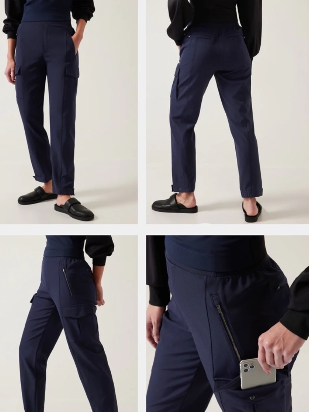 EUC Athleta Endless Cargo Pant Jogger Navy Blue Size 12 Tall